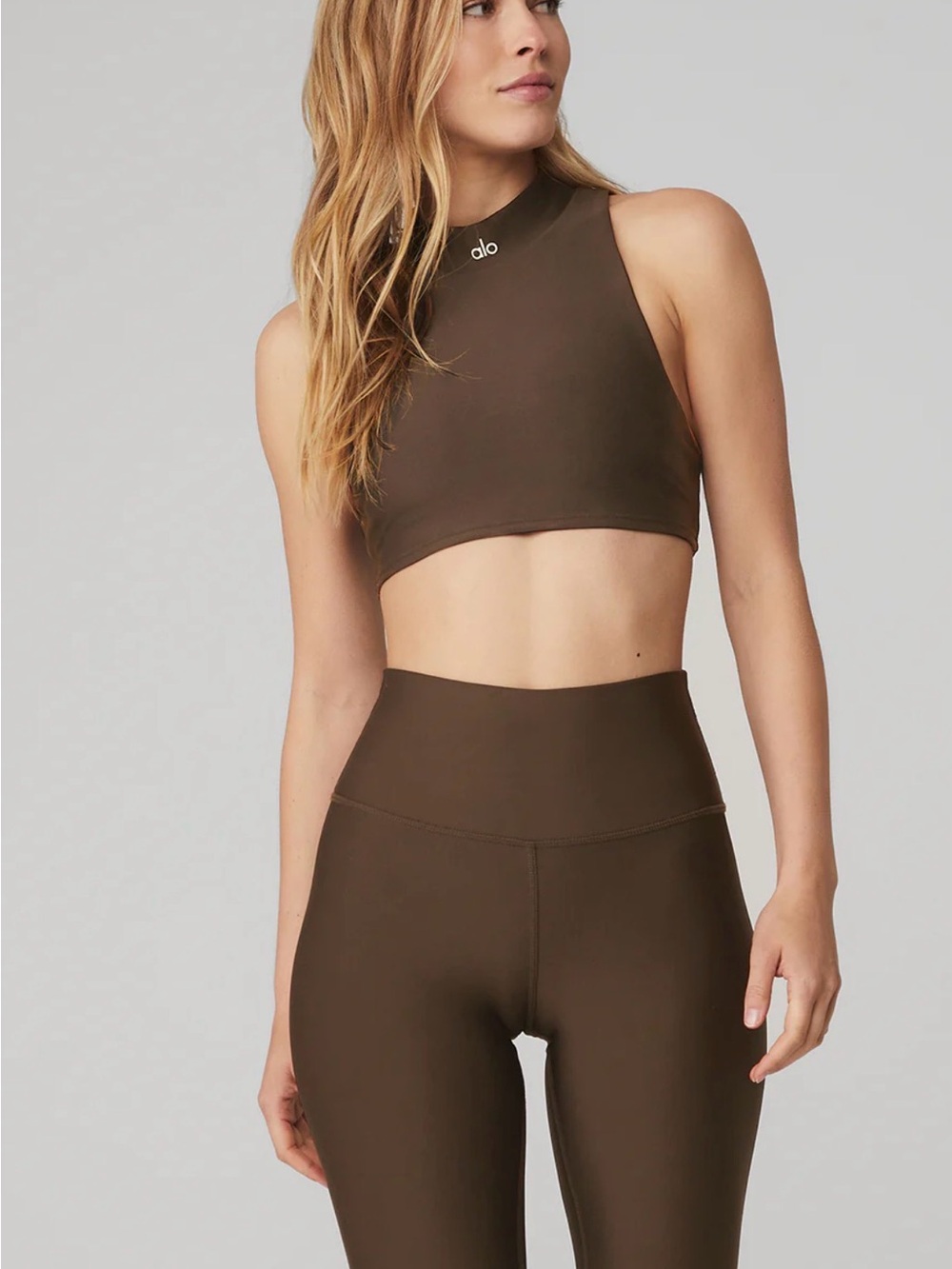 ALO Yoga High Neck Crop Top & Leggings Set in Brown
